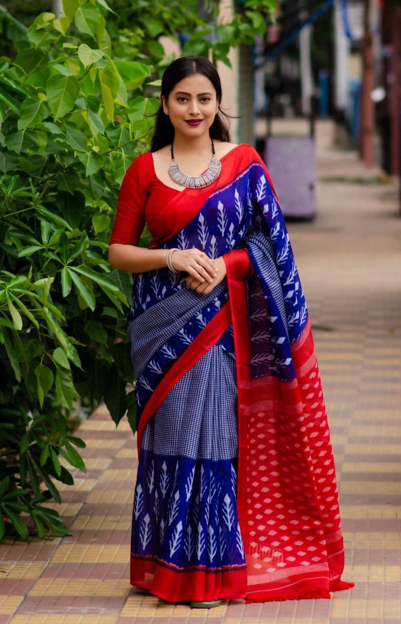 MG154 Plain Linen Printed Daily Wear Sarees Catalog